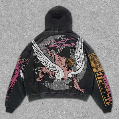 Vintage Angel Print Hoodie