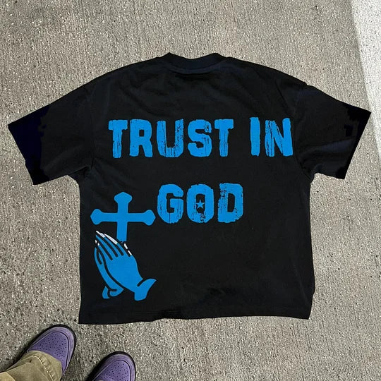 Faith in God Casual Street Print T-shirt