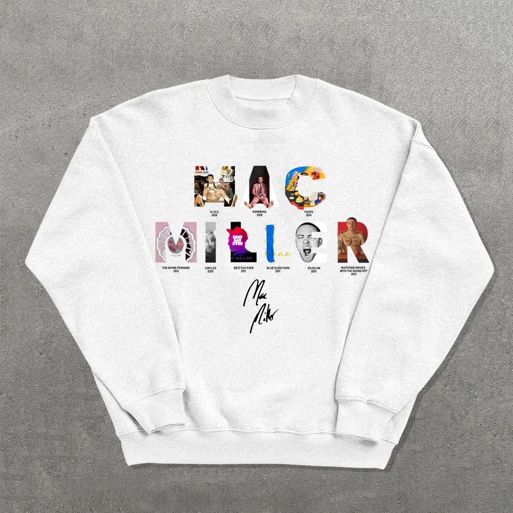 Words Music Album Printed Crew Neck Sweatshirt