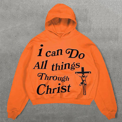 I Can Do All Things Through Christ Print Long Sleeve Hoodies