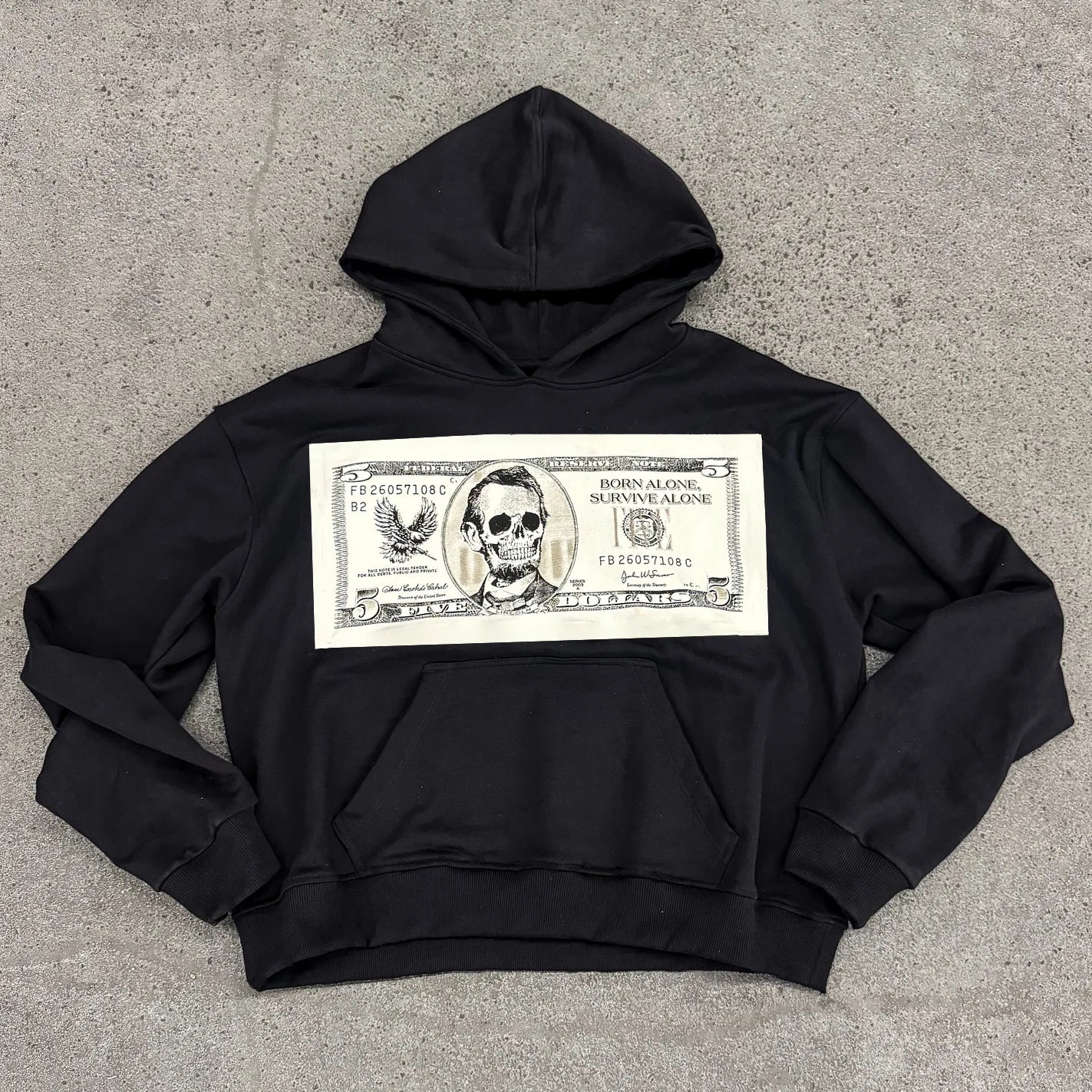 Money Letters Print Long Sleeve Hoodies