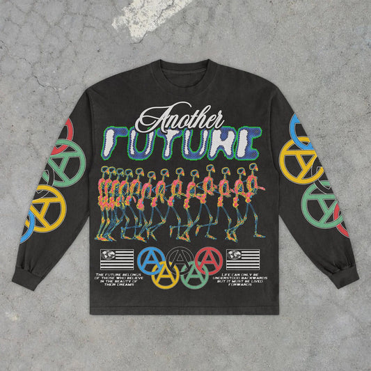 Casual street retro marathon print crew neck sweatshirt