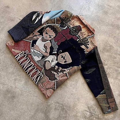 Streetwear Zip-Up Lapel Tapestry Jacket