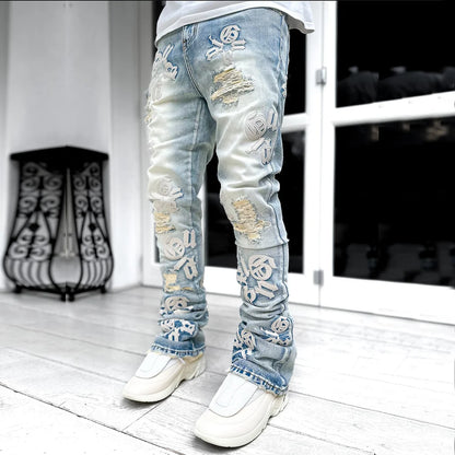 Casual retro patchwork street jeans