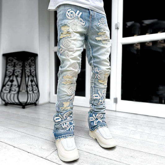 Casual retro patchwork street jeans