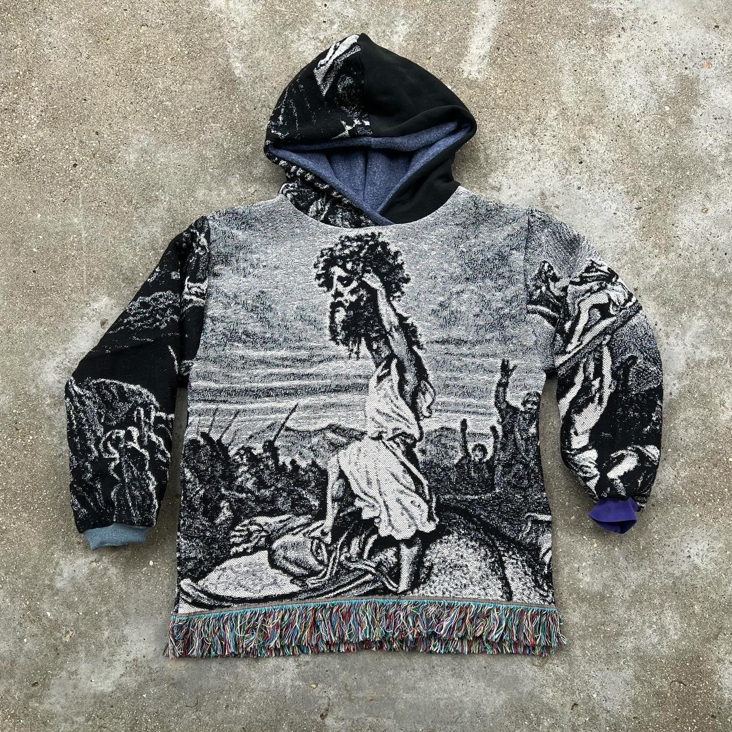 Vintage Jesus Tassel Tapestry Hoodie