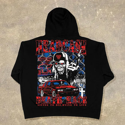 Death Race Print Long Sleeve Hoodies