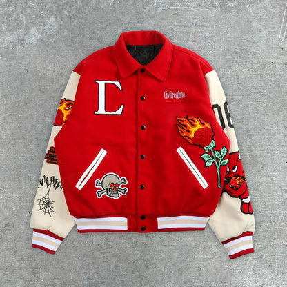 Fire Rose Embroidered Casual Street Baseball Jacket