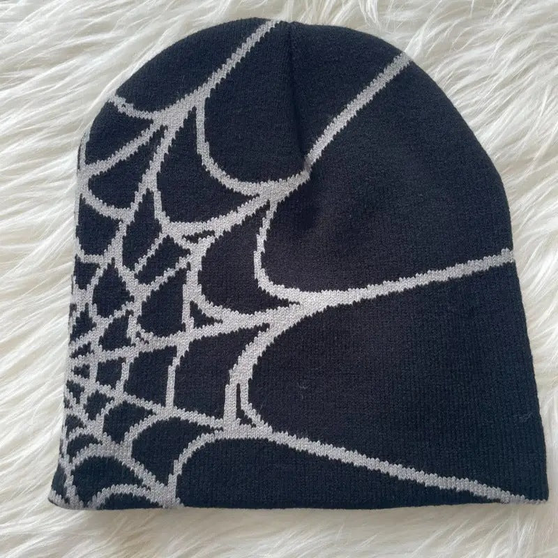 Knitted Pullover Spider Web Y2K Jacquard Hat for Men and Women