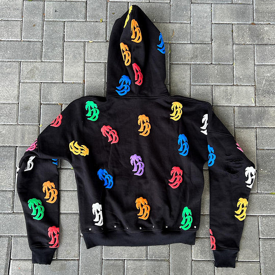 Personalized lettering print zip-up hoodie