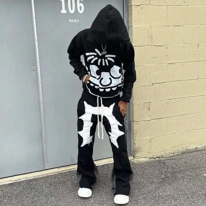 Funny Cartoon Print Hoodie Sweatpants Two Piece Set