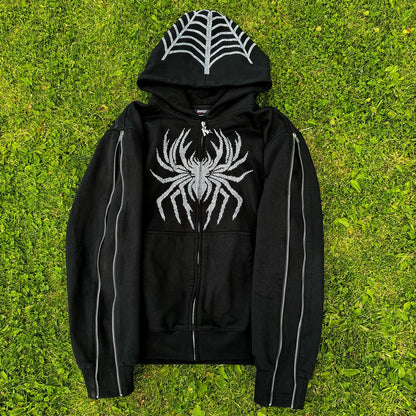 Rhinestone Zipper Spider Hoodie