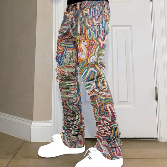 Trendy brand artistic printed casual trousers