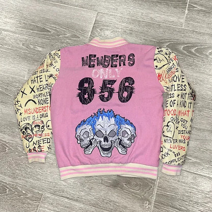 Skull Graffiti Print Baseball Jacket