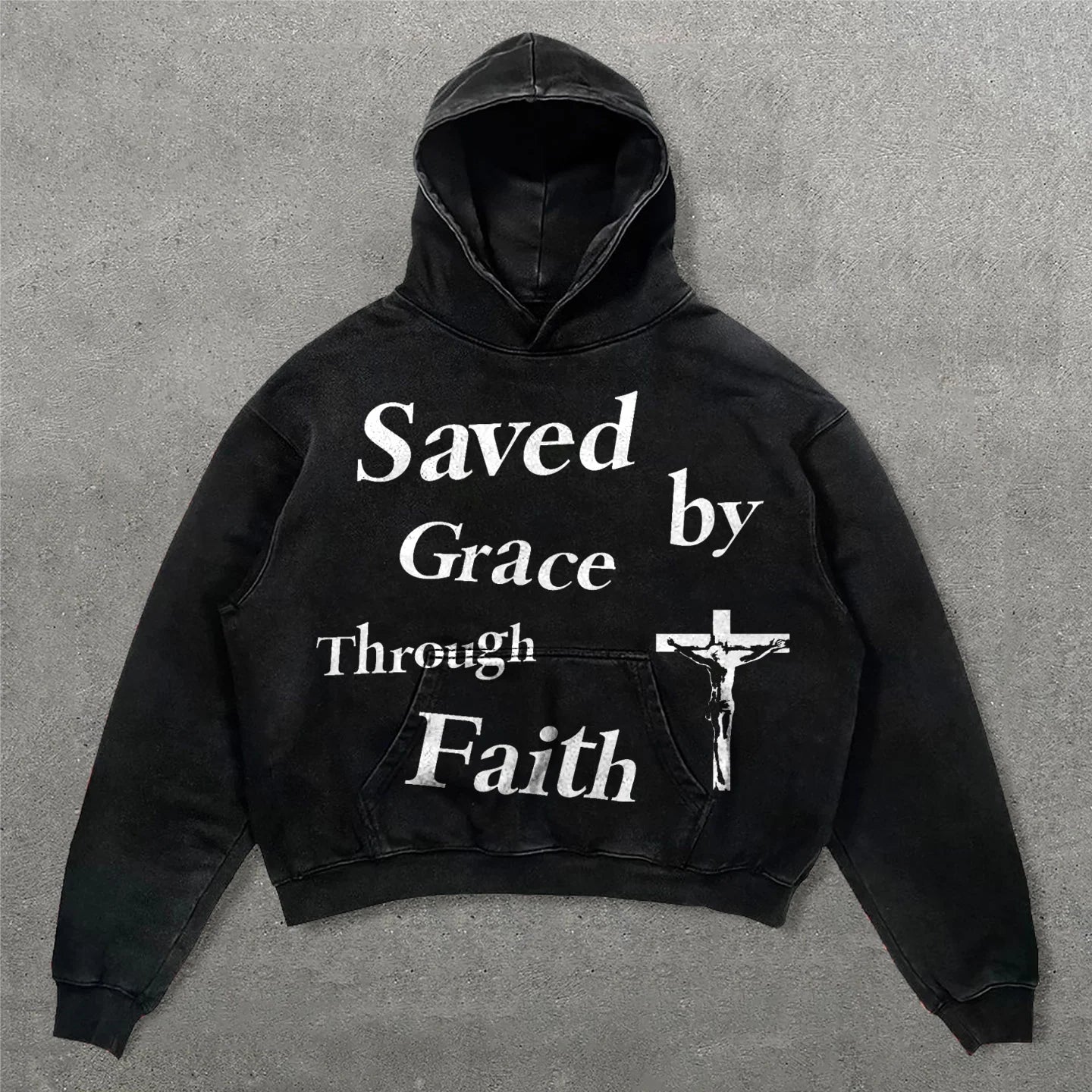 Saved By Grace Through Faith Print Long Sleeve Hoodies