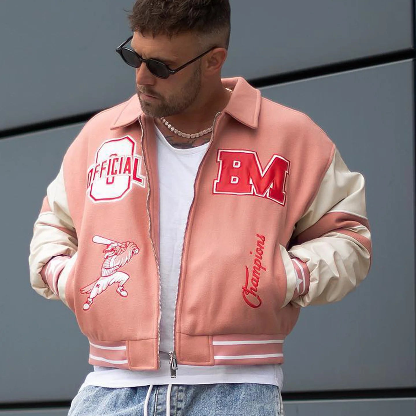 Casual Street Patchwork Embroidered Lapel Baseball Jacket