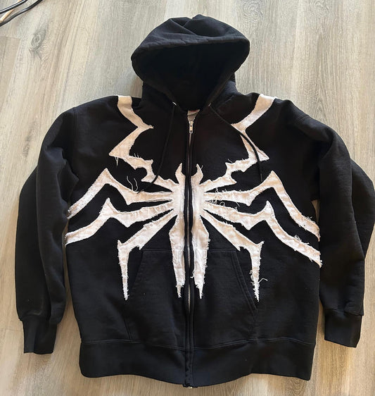 Spider patch zip-up hoodie