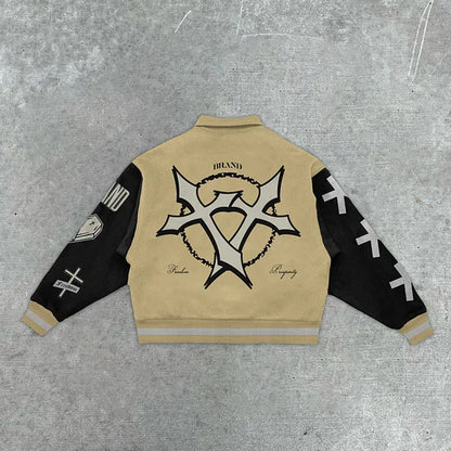 Cross Embroidered Casual Street Baseball Varsity Jacket