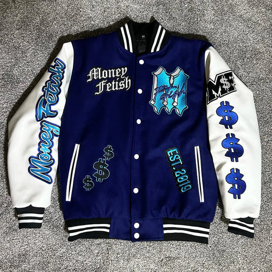 Money Fetish Casual Street Patchwork Baseball Jacket