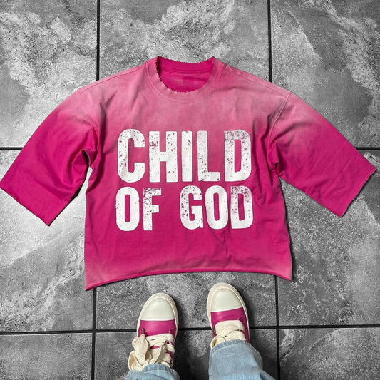 Child Of God Cross Printed Three-quarter Sleeve T-shirt