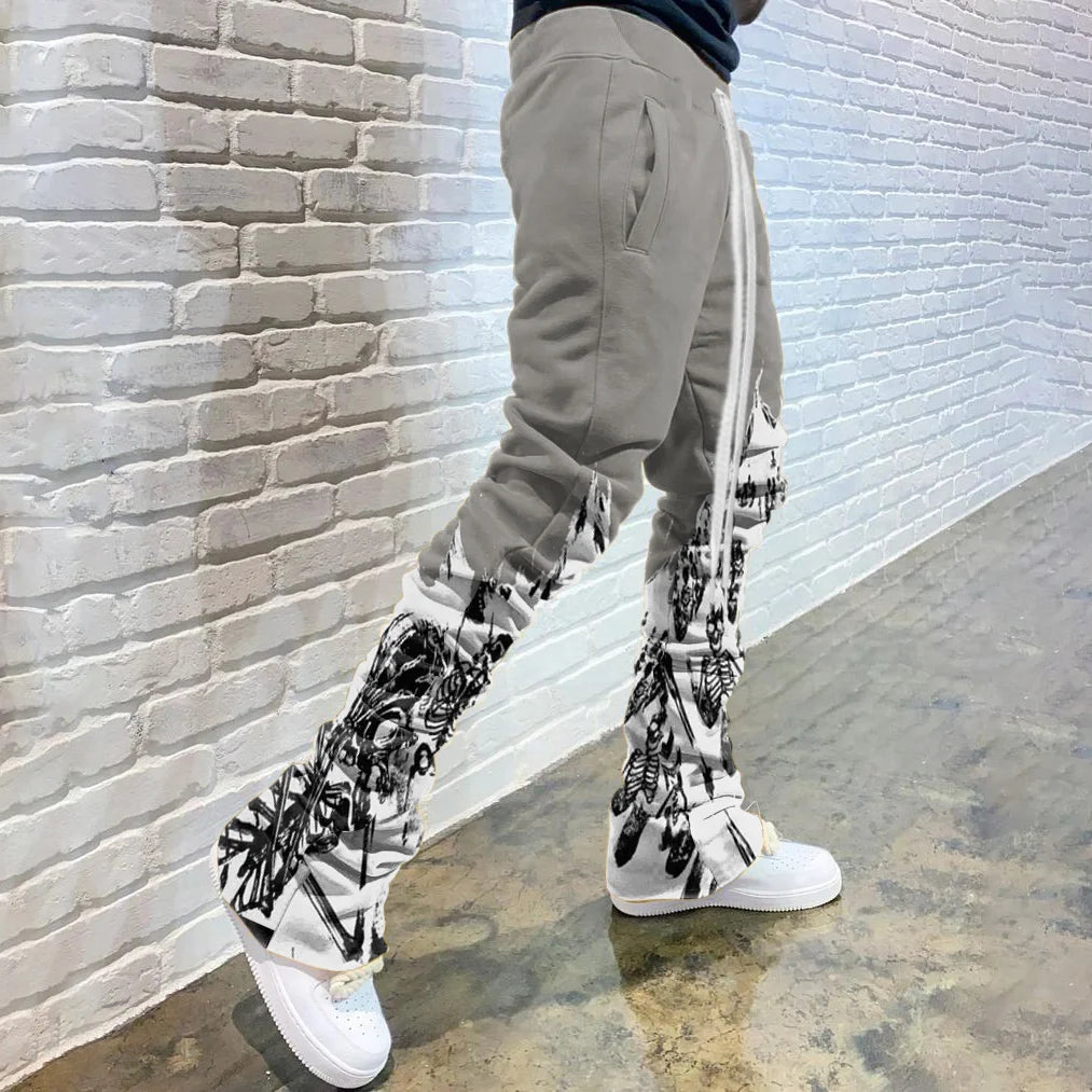 Casual Print Drawstring Flared Trousers