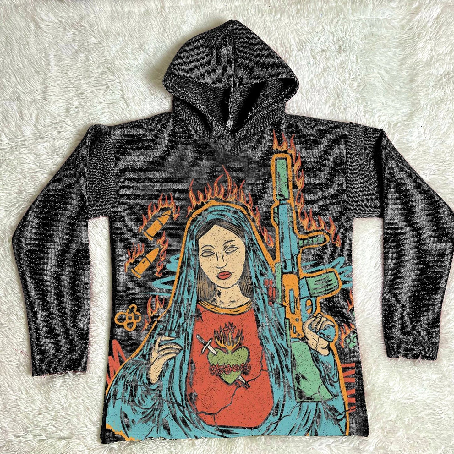 Retro Faith Graphic Tapestry Hoodie