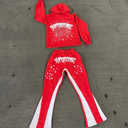 Spider Web Print Hoodie + Sweatpants Two Piece Set