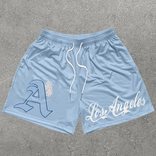 Casual Los Angeles Print Mesh Shorts