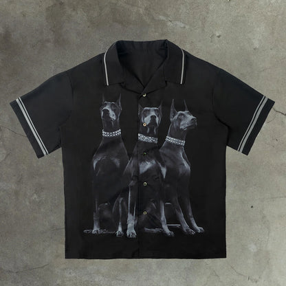 Dog Print Short Sleeve Button Shirt