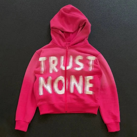 Trust None Print Long Sleeve Zipper Hoodies