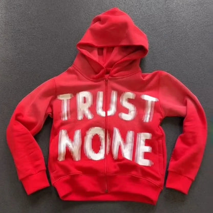 Trust None Print Long Sleeve Zipper Hoodies