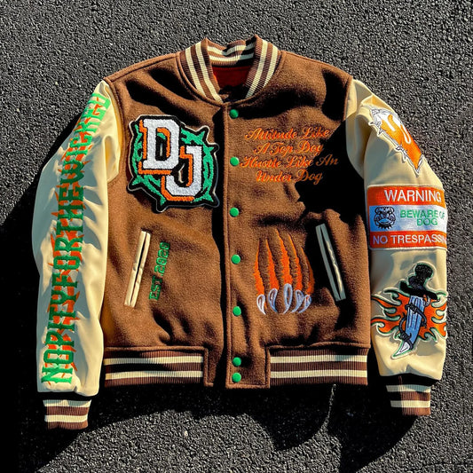 Casual Street Panel Embroidered Baseball Jacket