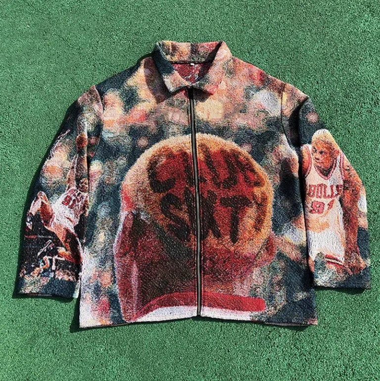 Street Basketball Tapestry Zip-Up Jacket