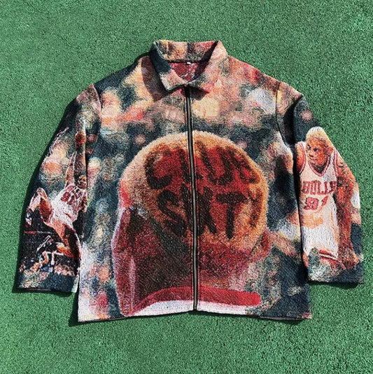 Street Basketball Tapestry Zip-Up Jacket