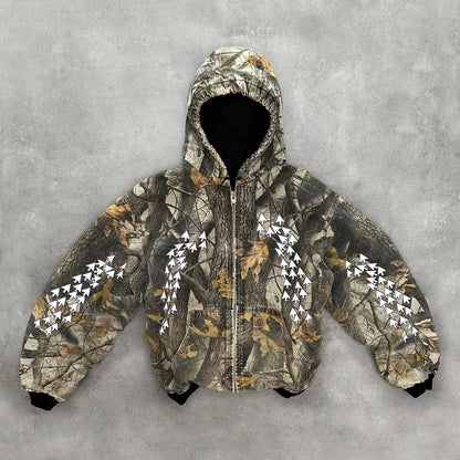 Leaves Print Long Sleeve Hoodie Jacket