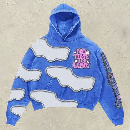 Stylish retro cloud print hoodie