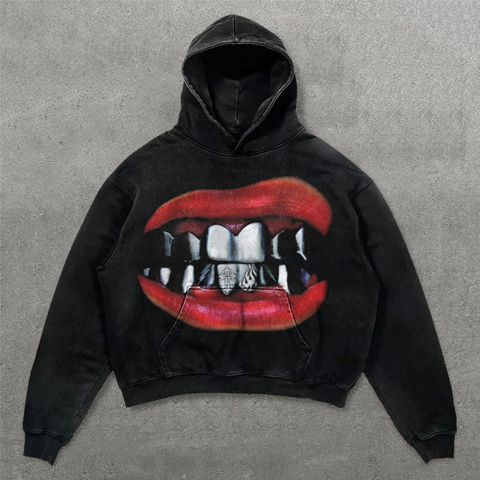 Personalized Lips Teeth Print Long Sleeve Hoodies