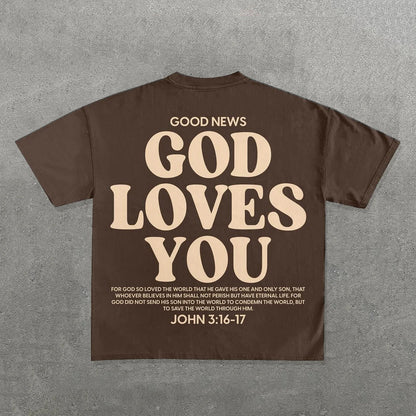 God Loves You Print Short Sleeve T-Shirt