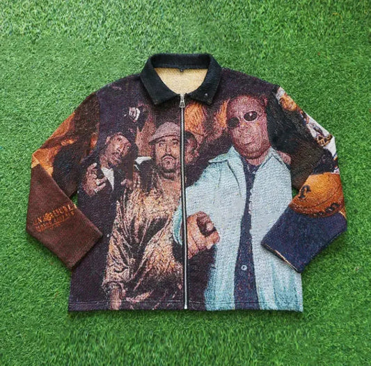 Casual Street Rap Tapestry Zip-Up Jacket