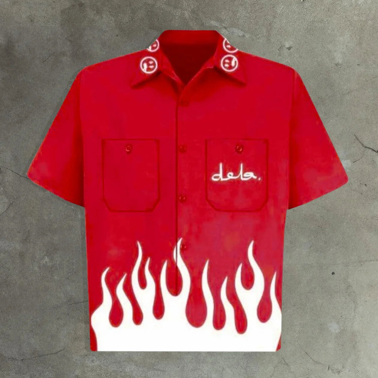 Flame Print Short Sleeve Button Pocket Shirt