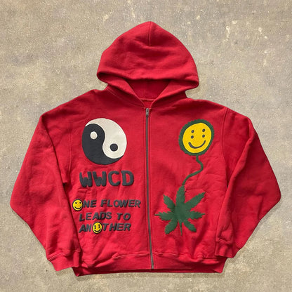 Earth First Print Long Sleeve Zipper Hoodies