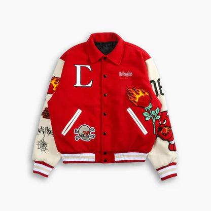 Fire Rose Embroidered Casual Street Baseball Jacket