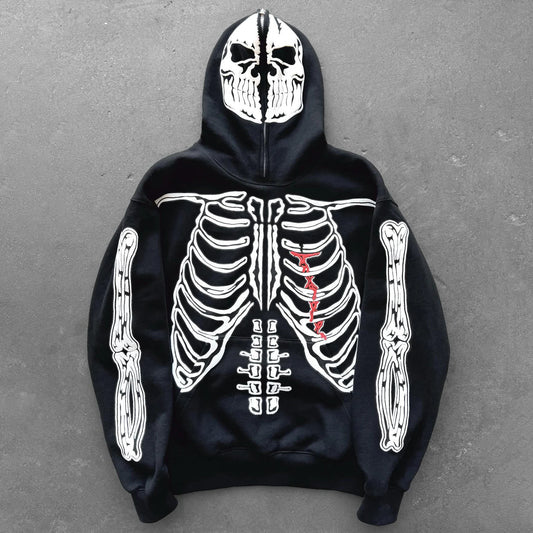 Rib Print Long Sleeve Full Zip Hoodies