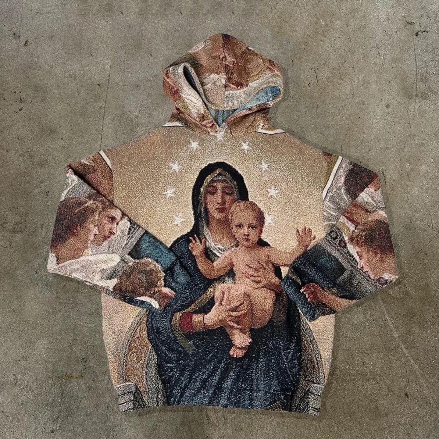 Virgin Mary Print Long Sleeve Hoodies