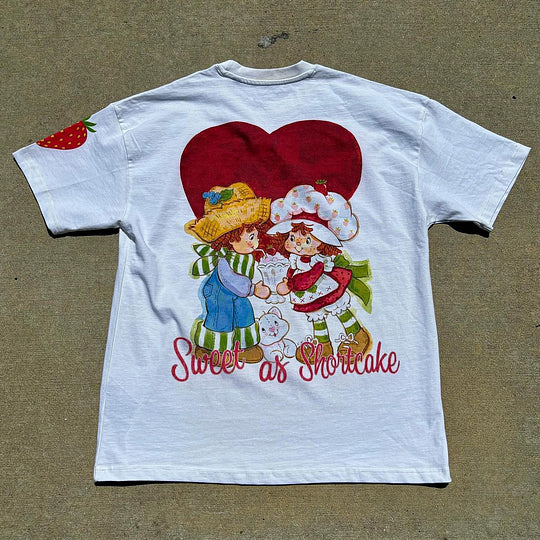 Vintage Strawberry Cake Print T-Shirt