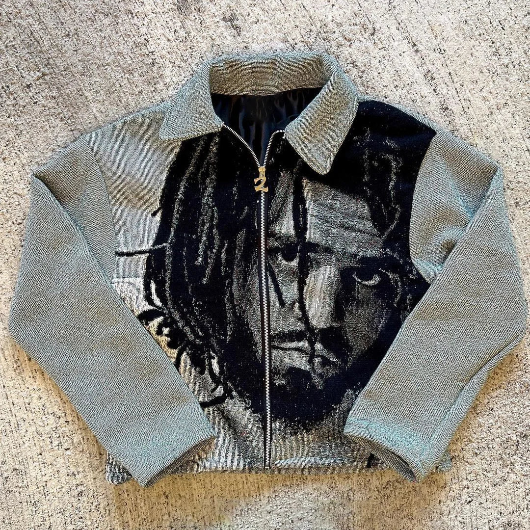 Hip-Hop Pattern Trendy Tapestry Zipper Jacket