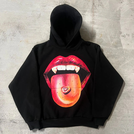 Fashion Lip Tongue Print Long Sleeve Hoodies